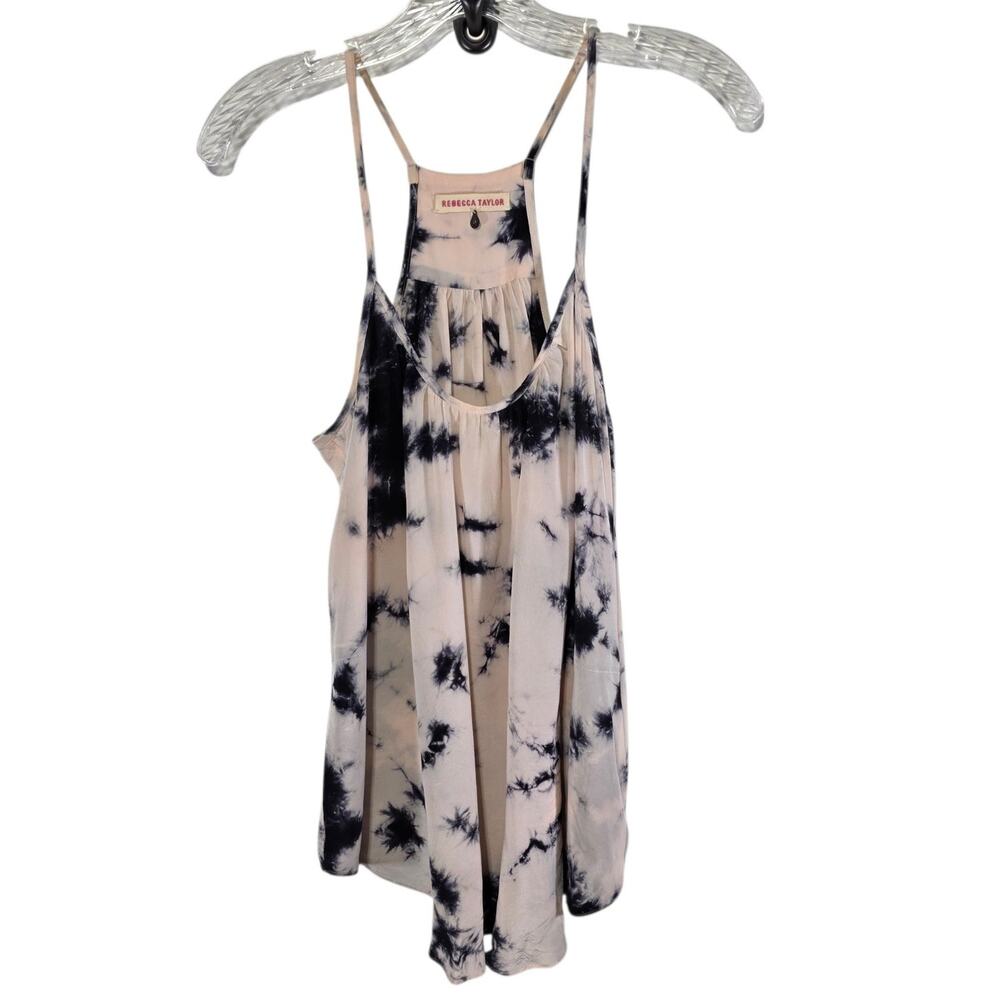 Rebecca Taylor 100% Silk Pink/Blue Silk Tie Dye Oversized Scoop Neck Tank Size 0